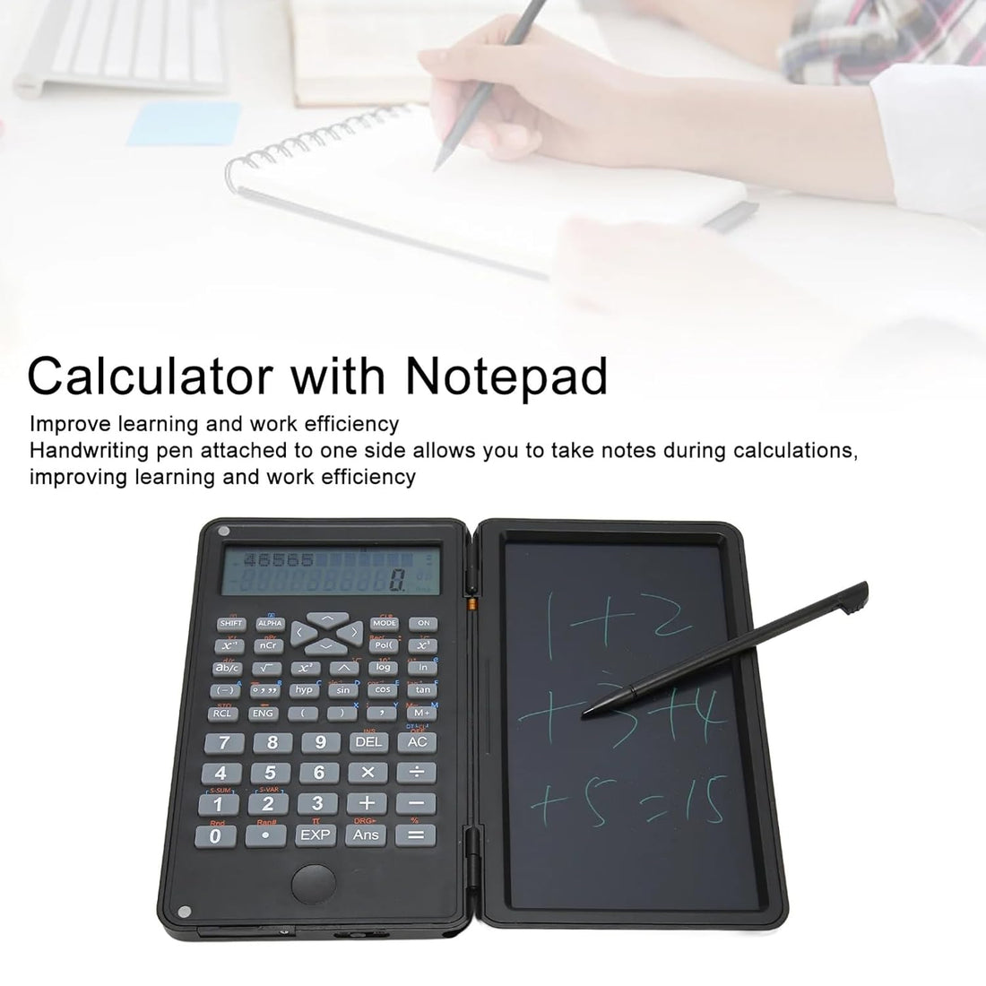 Maizoon Scientific Function Calculator with Writing Tablet Office Exam Accounting Multifunction Handwriting Pad Mini Pocket Size Wordpad for Middle School and College Black