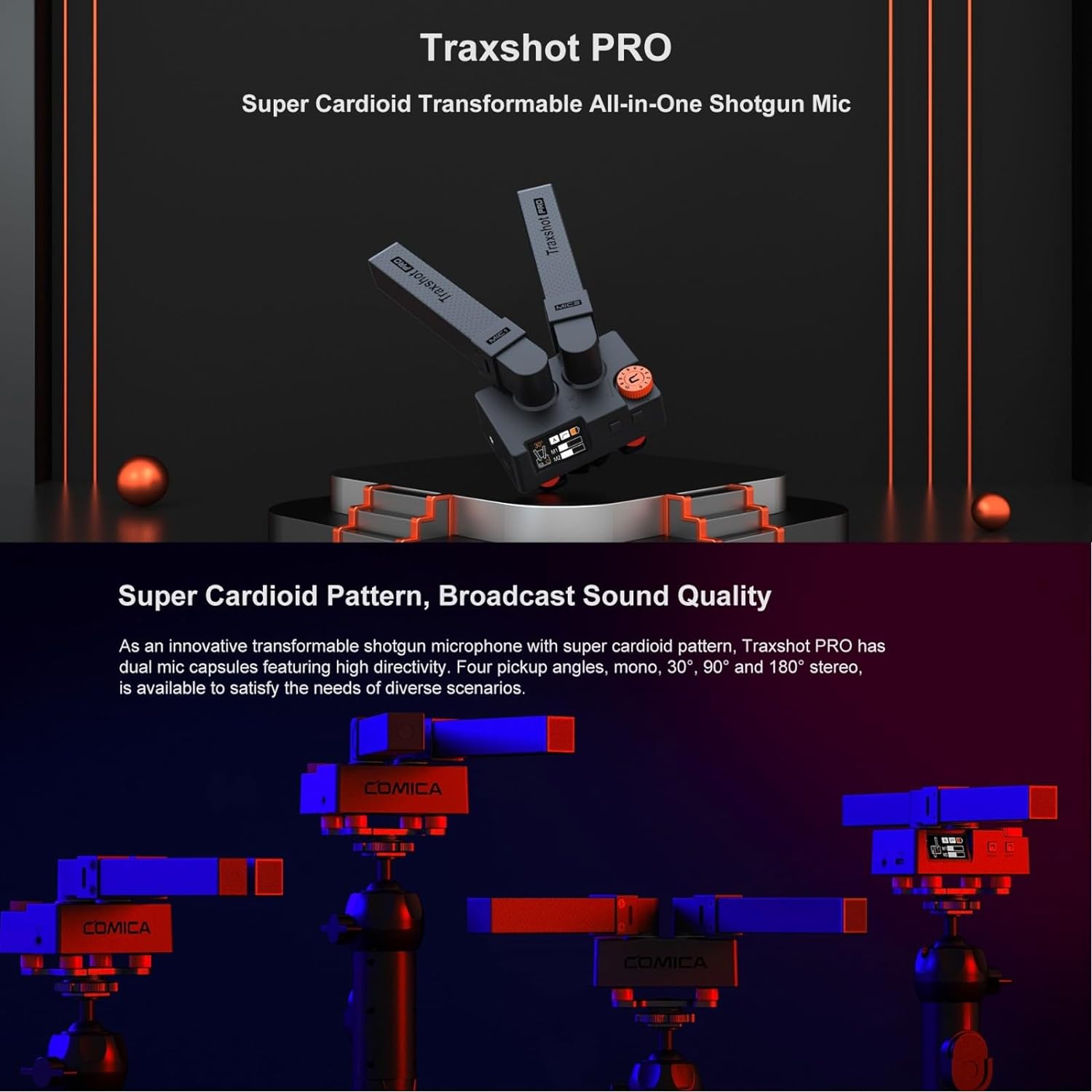 comica Traxshot Pro Super Cardioid Transformable All-in-One External Shotgun Microphone for Camera Phone Tablet Computer PC Video Recording Voice Interview YouTube Live Streaming