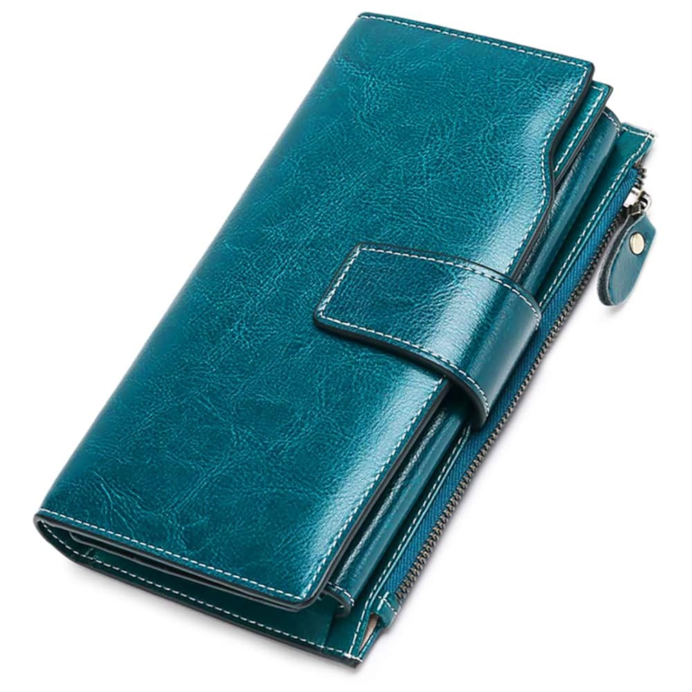 Womens RFID Wallets Large Capacity Leather Long Trifold Clutch Purse