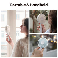 AISOLOVE Handheld Fan, Portable Fan with Fan Stand, USB Rechargeable Personal Fan with 3 Speed for Travel, Outdoor, Indoor, Commute, Office-White