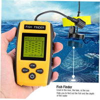 Portable Fish Depth Finder - Sonar Transducer LCD Display - Fishing Gear for Kayaks Boats - Handheld Fishfinder Accessory