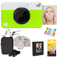 Kodak Printomatic Instant Camera (Green) Gift Bundle + Zink Paper (20 Sheets) + Deluxe Case + 7 Fun Sticker Sets + Twin Tip Markers + Photo Album + Hanging Frames + Comfortable Neck Strap