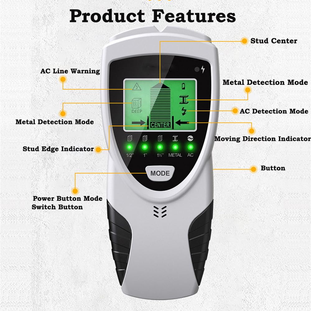 Stud Finder Wall Scanner,5 in 1 Sensor Wall Scanner with LCD Display