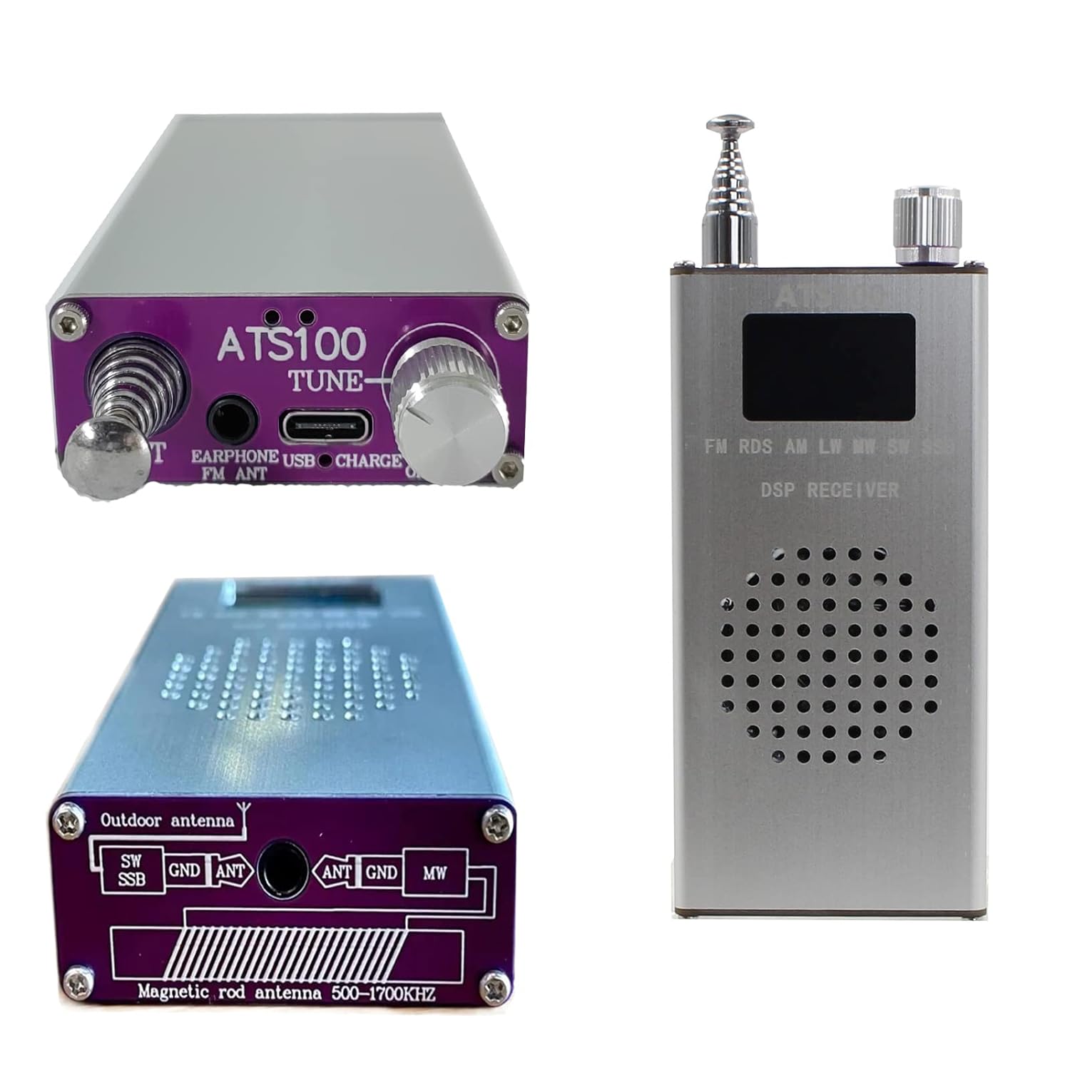 GOOZEEZOO ATS-100 Si4732 Portable Shortwave Radio 150K-108MHz 64M-108MHz DSP Receiver FM AM(MW SW) MW SSB All Band Radio with LCD & Whip Antenna