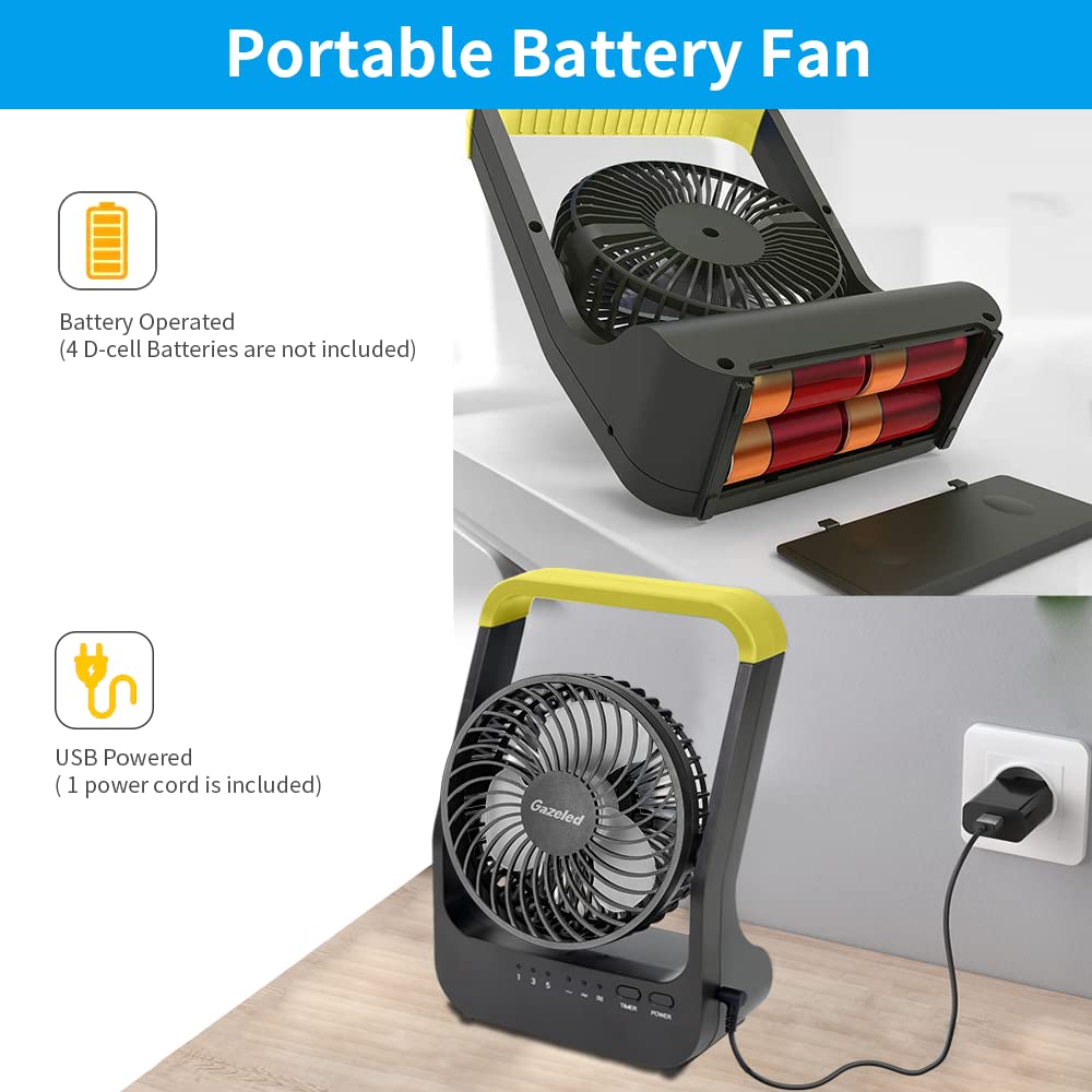 Battery Operated Fan, Super Long Lasting Battery Operated Fans for Camping, Portable D-Cell Battery Powered Desk Fan with Timer, 3 Speeds, Whisper Quiet, 180Ã‚° Rotation, for Office,Bedroom,Outdoor