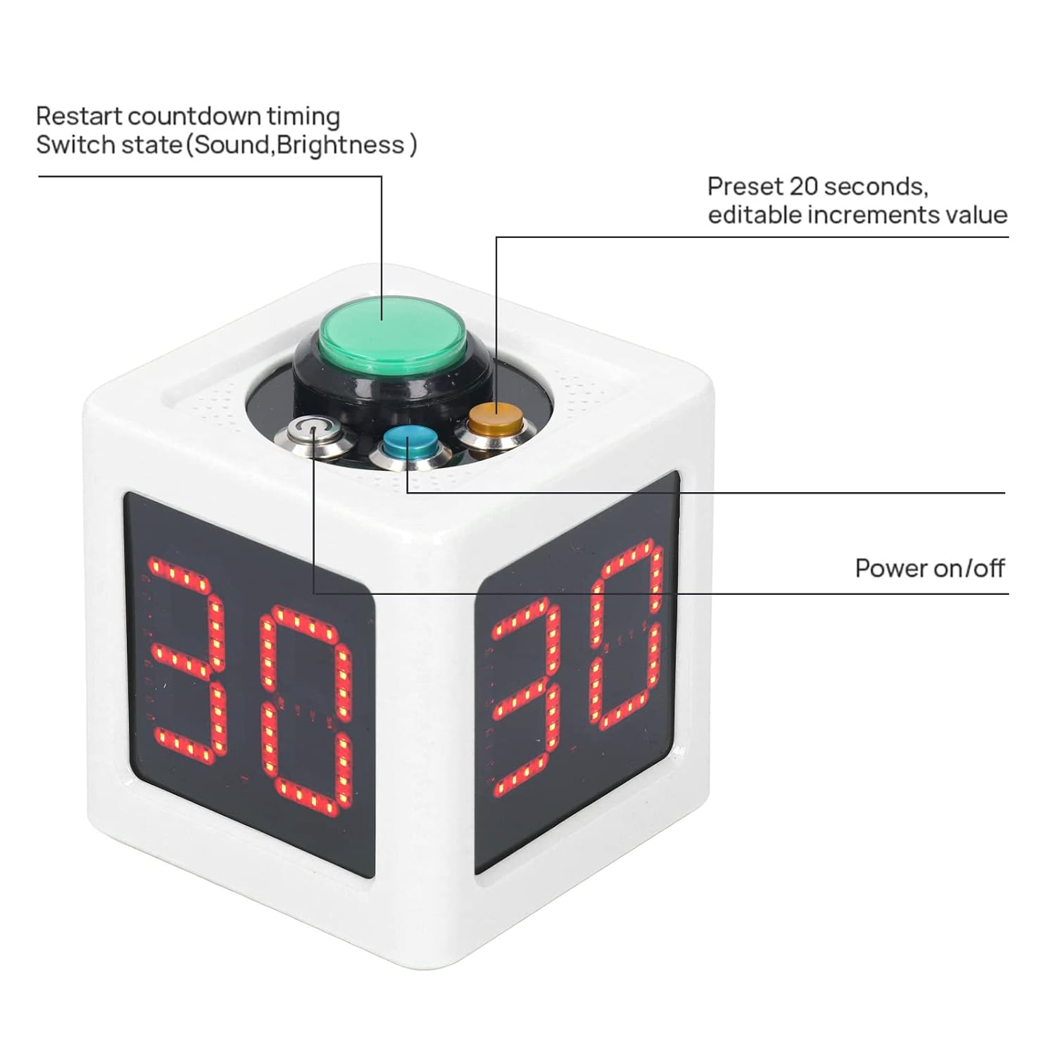 Cube Timer, Adjustable Brightness 1.4in HD Display Digital Shot Timer for Private Poker (White)