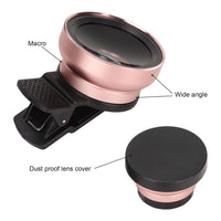 2 in 1 Cell Phone Lens Kit, 0.45X Wide Angle 12.5X Macro Phone Camera Lens, Professional Cell Phone Lens with Clip, Detachable HD Lens with Storage Bag, Compatible with Phones and Tablets(Rose Gold)