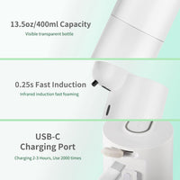 Automatic Soap Dispenser, Touchless Foaming Soap Dispenser Hands Free Soap Dispenser with 4 Levels Adjustable, Rechargeable Foam Soap Dispenser for Kitchen Bathroom, 400 ml, IPX5 Waterproof