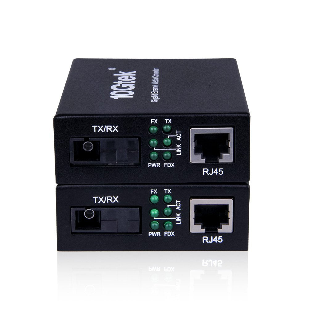 A Pair of Gigabit Ethernet Single-Mode SC Fiber Bidi Media Converter, Built-in BiDi SFP B LX Fiber Module, 1310nm/1550nm, SMF, up to 20-KM, SC Fiber to 10/100/1000Base-TX (UTP/STP/Cat5e/Cat6 RJ45)