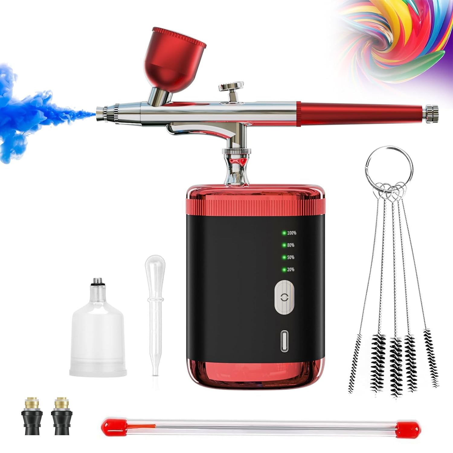Air Brush Kit with Air compressor, Portable Barber Airbrush Kit 32PSI High Pressure Cordless Airbrush compressor, Rechargeable Auto Handheld Airbrush paint set for Makeup, Nail Art, Painting