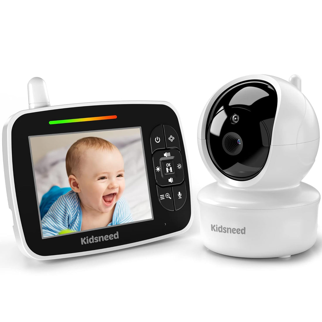 Baby Monitor, Kidsneed Video Baby Monitor with Remote Pan-Tilt-Zoom Camera and Audio, Large Screen Night Vision, Two Way Talk, Temperature Display, Lullabies, VOX Mode, 960ft Range