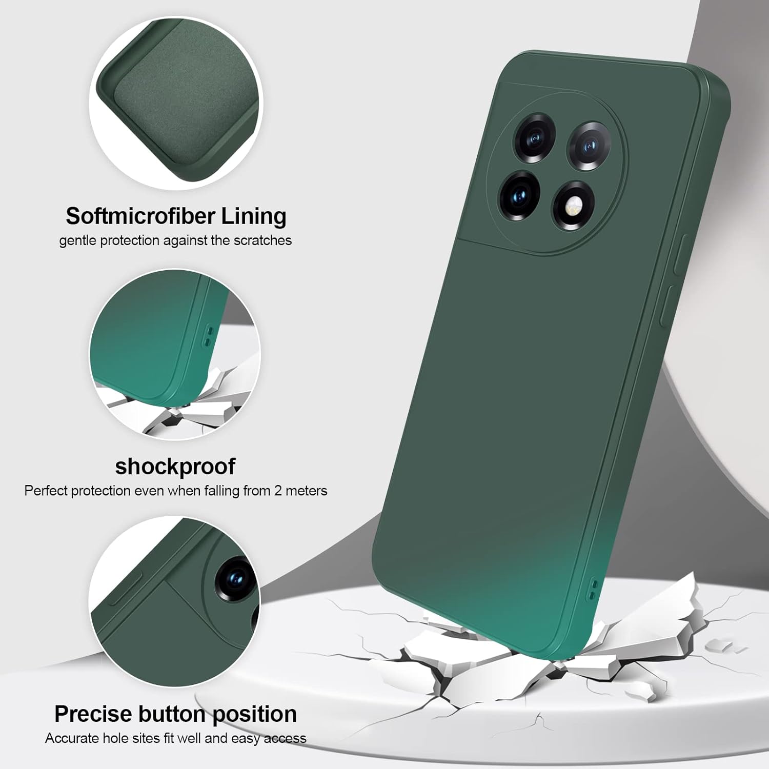 GiiYoon Silicone Case Compatible with OnePlus 11, Full Body Silky Soft Touch Phone Case with Camera Protection, Shockproof Cover with Microfiber Lining, Green
