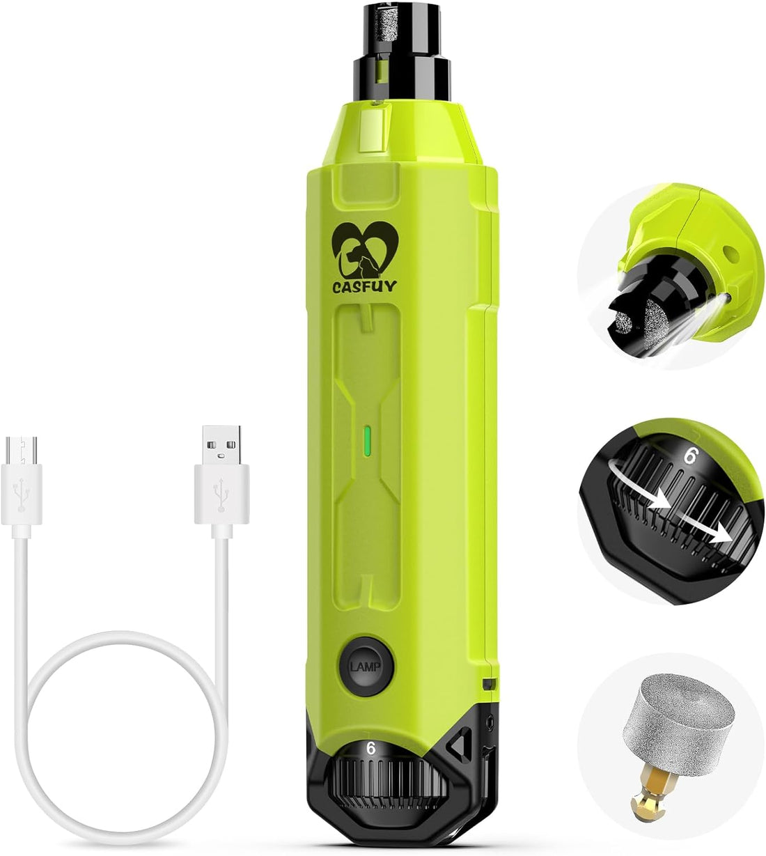 6-Speed Dog Nail Grinder with 2 LED Lights- Newest Pet Nail Grinder Rechargeable Quiet Electric Dog Nail Trimmer for Large Medium Small Dogs Painless Paws Grooming & Smoothing Tool (Green)