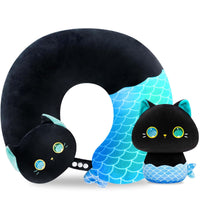Caaaat Kids Travel Pillow, 2 in 1 Deformable Kids Neck Pillow, with U-Shaped Pillow or Cute Cat Animal Reversible Plush Toy for Airplane, Car, Train - 13 Inches