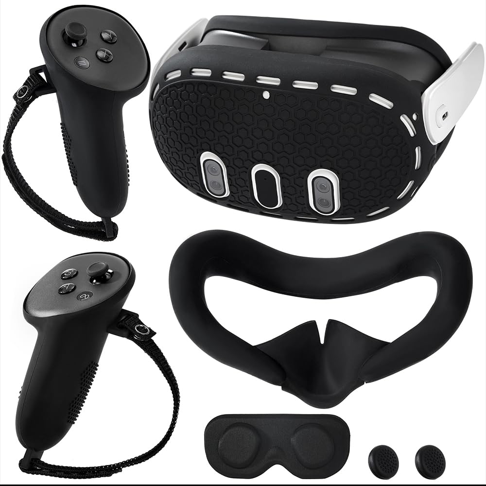 Silicone Cover Set Compatible with Meta Quest 3,VR Accessory Case for Meta Quest 3 (Includes Controller Grip Leather Cover, Front Shell Headset Cover and Face Cover)