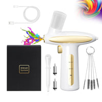 AirBrush Kit With Air Compressor 32PSI Airbrush kit Rechargeable Auto Handheld Cordless Airbrush Set Wireless, Barber Air Brush kit, Nail Art, Cake Decor, Makeup, Model Painting, (white gold)
