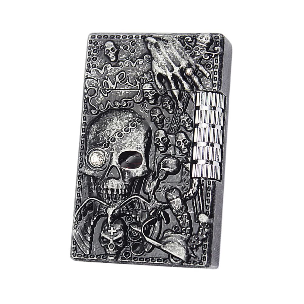 KAIEOMGN Cool Skull Engraving,Metal Personalized Lighter for Gifts for Men,Birthday, Outdoor,Barbecue (No Methane Gas). (Bright)