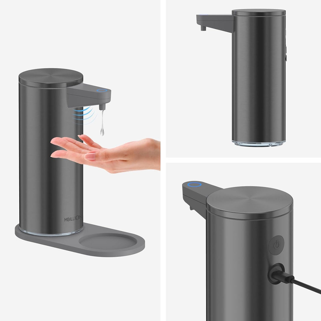 Automatic Soap Dispenser Touchless,Mbillion Soap Dispensers Touch-Free Rechargeable Sensor Liquid Soap Pump Dispenser(Gray)