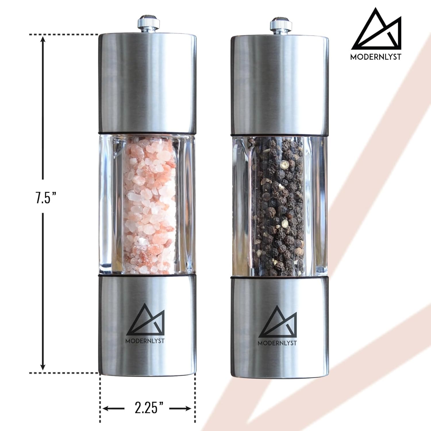 Modernlyst Premium Salt & Pepper Grinder Set | Durable Manual Mills | Refillable Shaker | Salt & Pepper Mill Sets for Kitchen & Restaurant Use | Triangular Stainless Steel Set of 2 Peppercorn Grinders