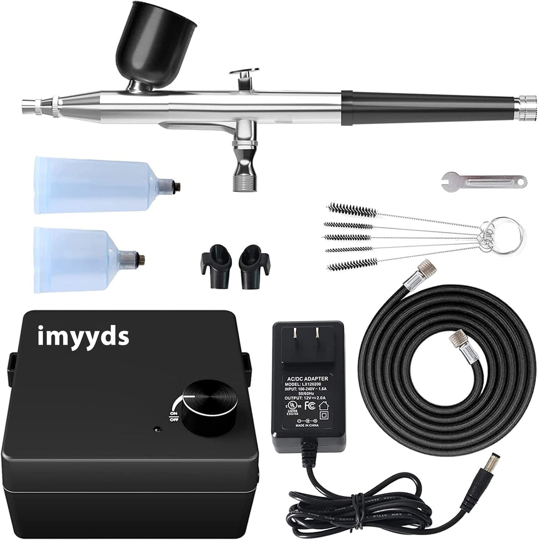 imyyds 35PSI Airbrush Kit with Compressor, Stepless Adjustable Air Brush Kit with Air Compressor, Portable Airbrush Gun Kit, Single-Action Air Brushes for Painting, Models, Crafts, Nails, Makeup