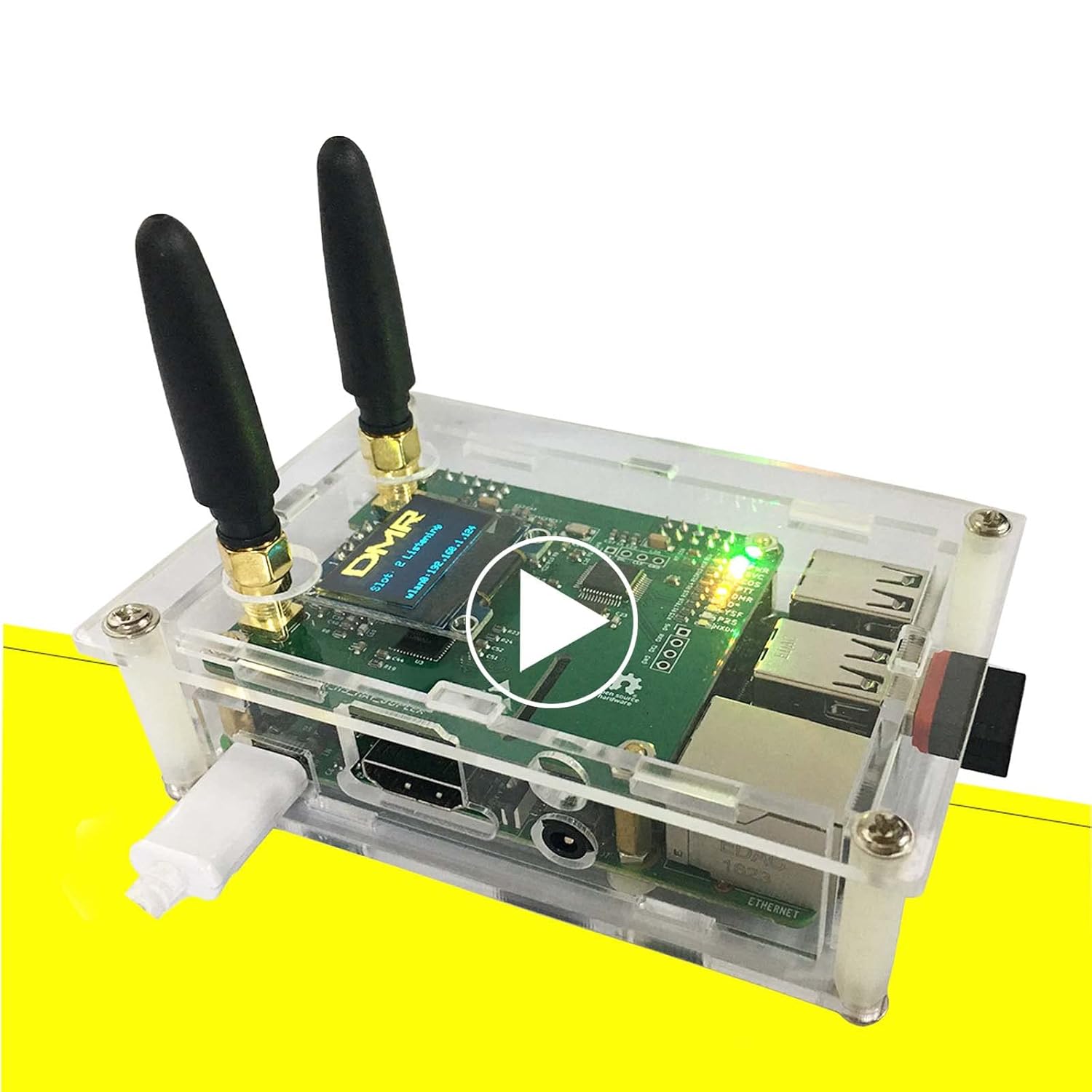 Upgraded Duplex DMR Hotspot WLAN Ethernet Port Assembled Radio Station WiFi Digital Voice Modem Support DMR Dstar YSF P25 Fusion Antenna Raspberry Pi Model 2B Two Colors OLED 2 TimeSlots