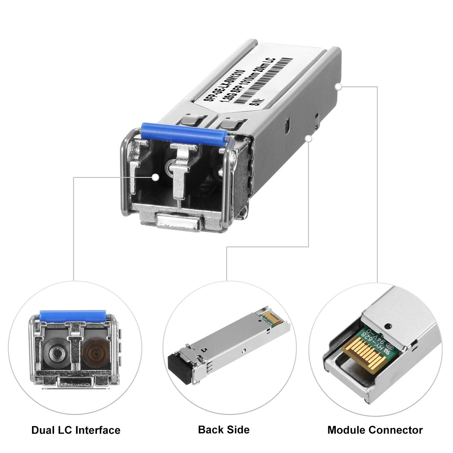 10Pcs SFP Network Transceiver Module, 1.25 Gigabit Single Mode LC Duplex 1000BASE-LX Dual Fiber SFP 20km 1310nm