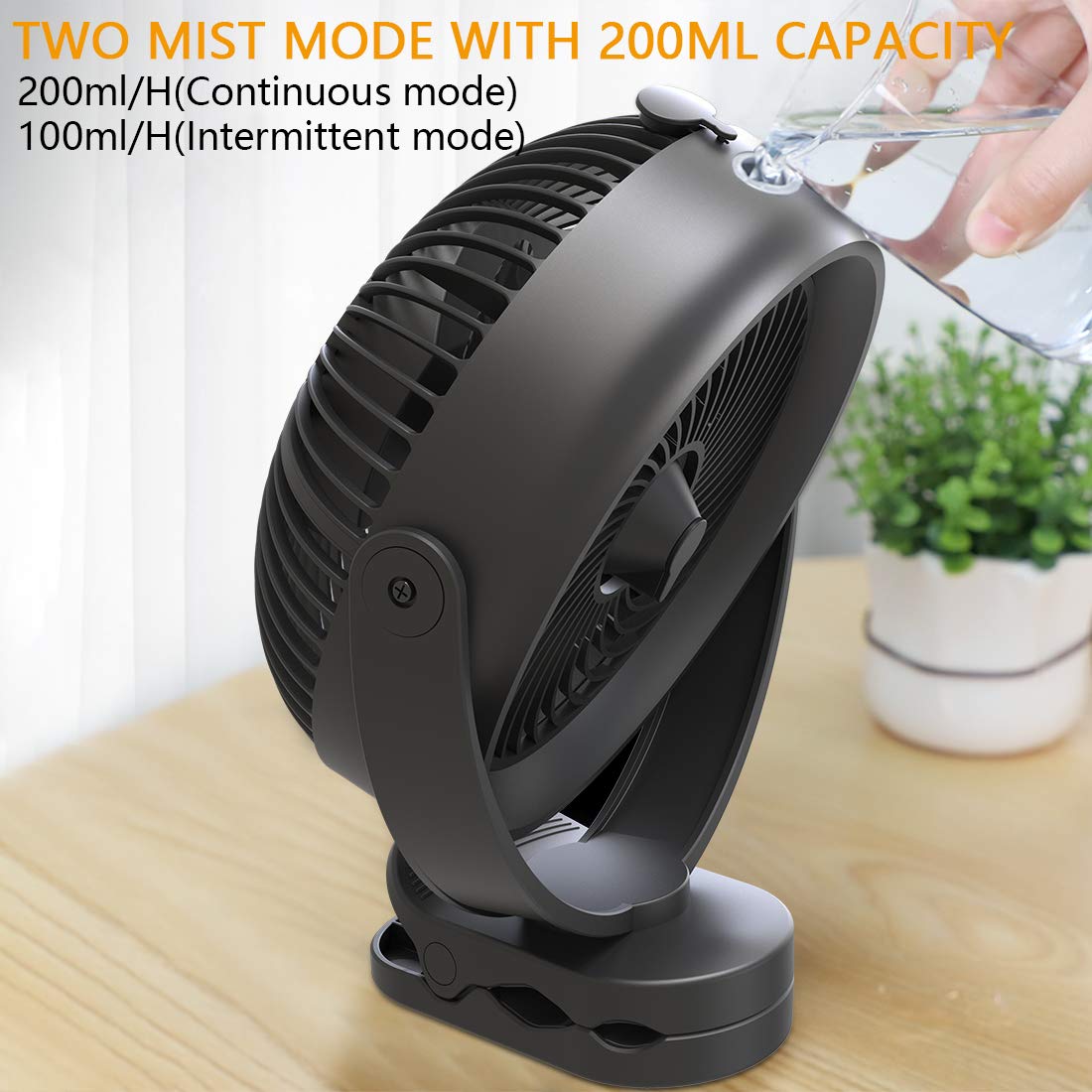 KOONIE 10000mAh Battery Operated Misting Fan with Clip, 8-Inch Mist Fan for Desk, Detachable Battery, 3 Speeds, 2 Mist Modes with 200ml Tank, 48 Hours Working Time for Home Stroller Office and Outdoor