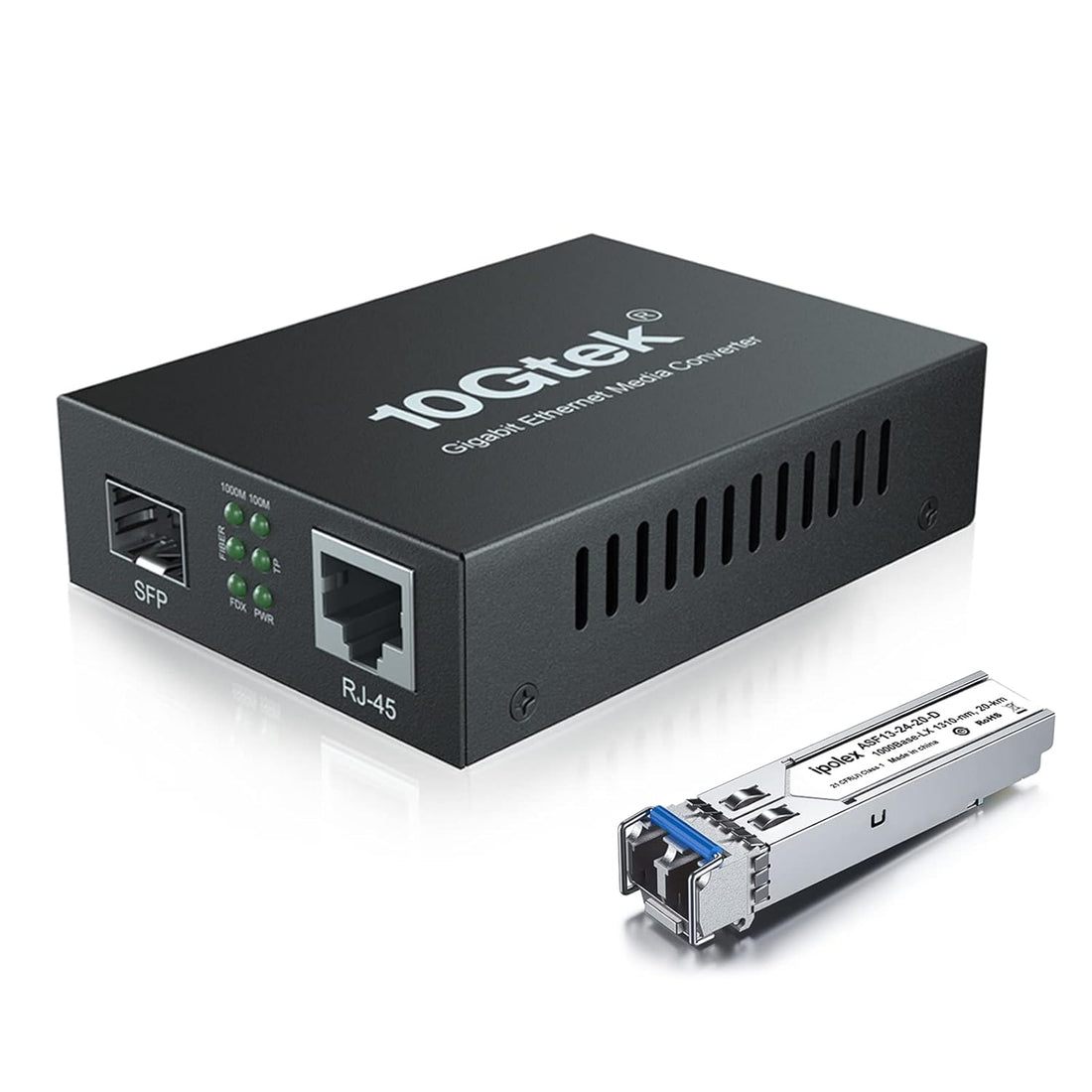 Gigabit Ethernet Fiber Media Converter (SFP LX Transceiver included), 1.25Gb/s single-mode LC fiber, 10/100/1000Base-Tx to 1000Base-LX, Up to 20KM, ipolex