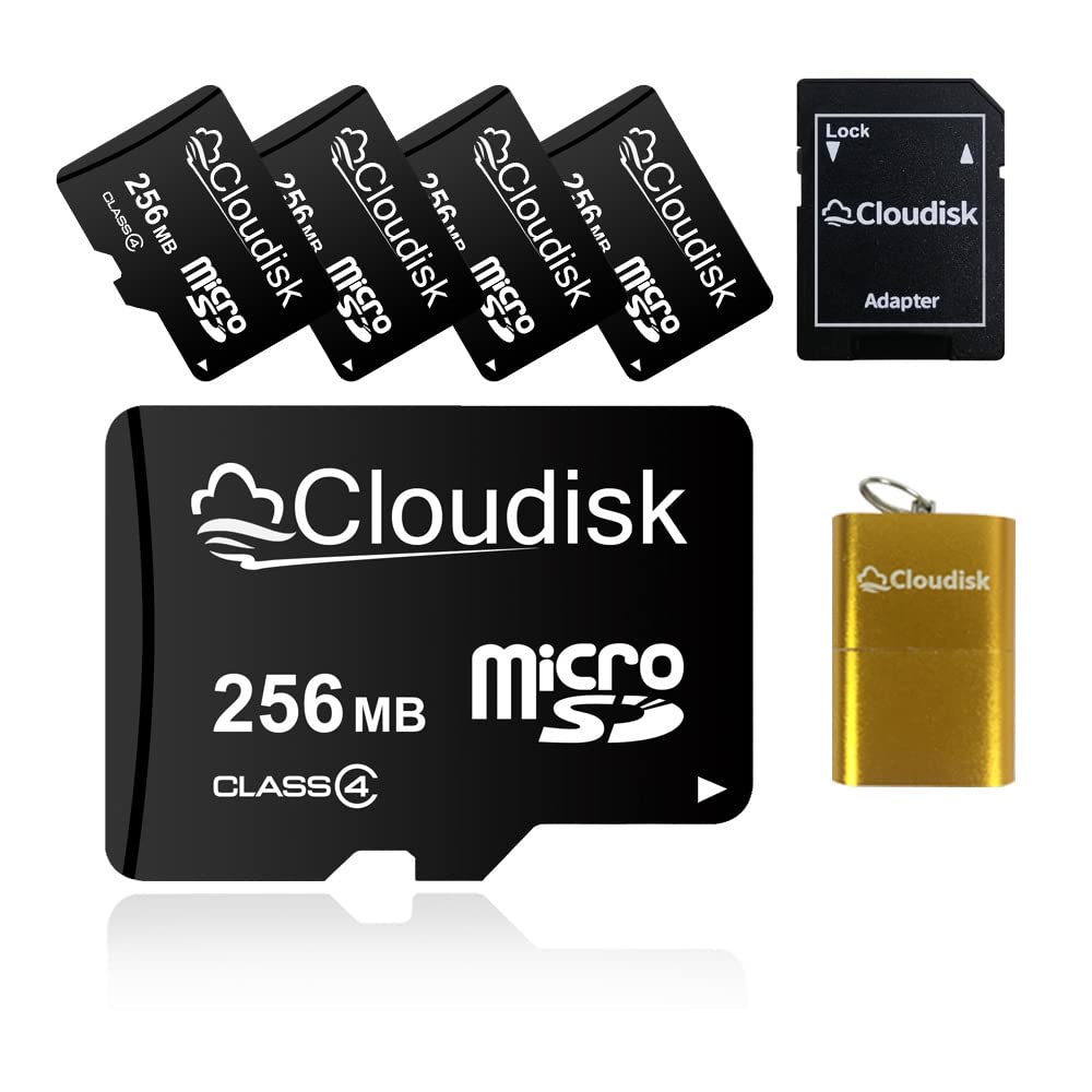 Cloudisk Small Capacity 5Pack 256MB Micro SD Card in Bulk Pack (NOT GB) with SD Adapter USB Card Reader Memory Card for Small Data, Files, Advertising or Promotion (Too Small for Any Videos)