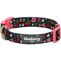 Blueberry Pet 7 Patterns Cherry Garden Black Adjustable Dog Collar with Dainty Flowers, Small, Neck 12"-16"