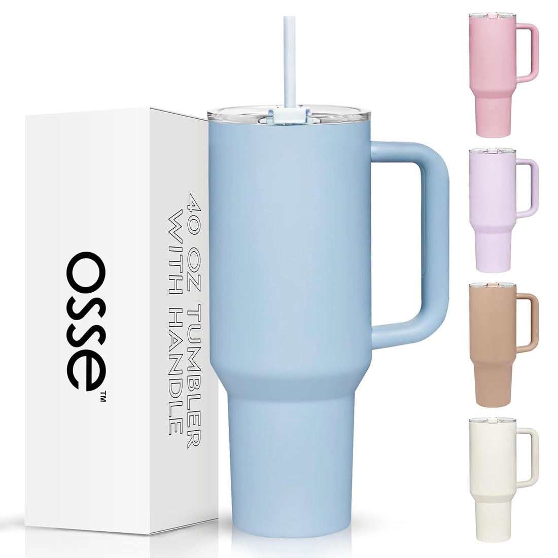 osse 40oz Tumbler with Handle and Straw Lid | Double Wall Vacuum Reusable Stainless Steel Insulated Water Bottle Travel Mug Cup | Modern Insulated Tumblers Cupholder Friendly (Glacial Ice)
