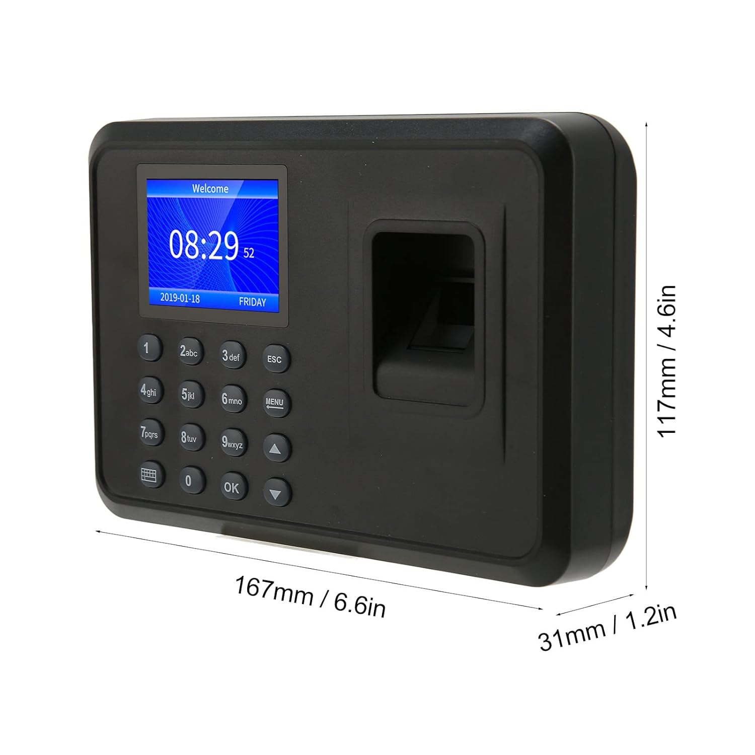 UPQRSG Fingerprint Time Clock, 2.4 Inch Capacity 1000 Users Name Display Biometric Employee Time Attendance Machine, Time Card Machine(US)