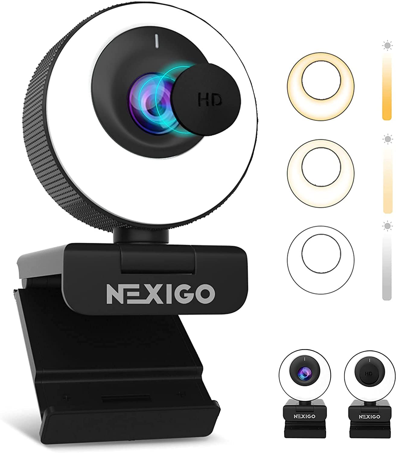 60FPS AutoFocus ePTZ Webcam, NexiGo N620E with 2X Digital Zoom, Ring Light & Privacy Cover, [Software Included], 1080P FHD Streaming Web Camera, Dual Stereo Mics, for Zoom Skype Teams