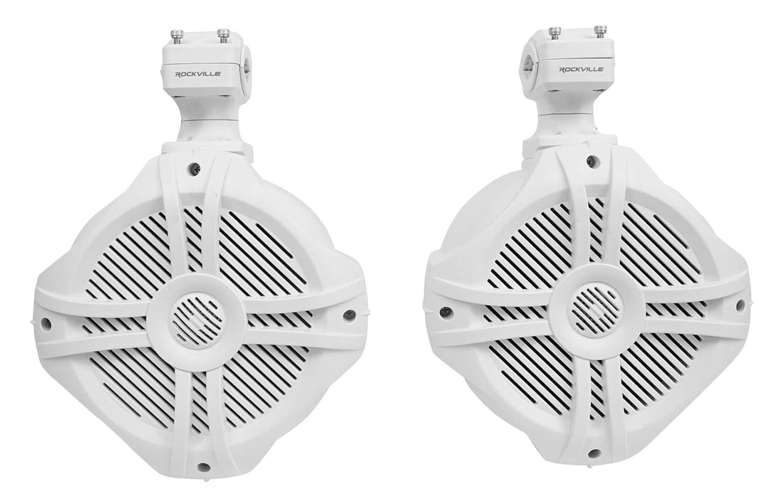 Pair Rockville RWB70W White 6.5" 250w Marine Wakeboard 360° Swivel Tower Speakers