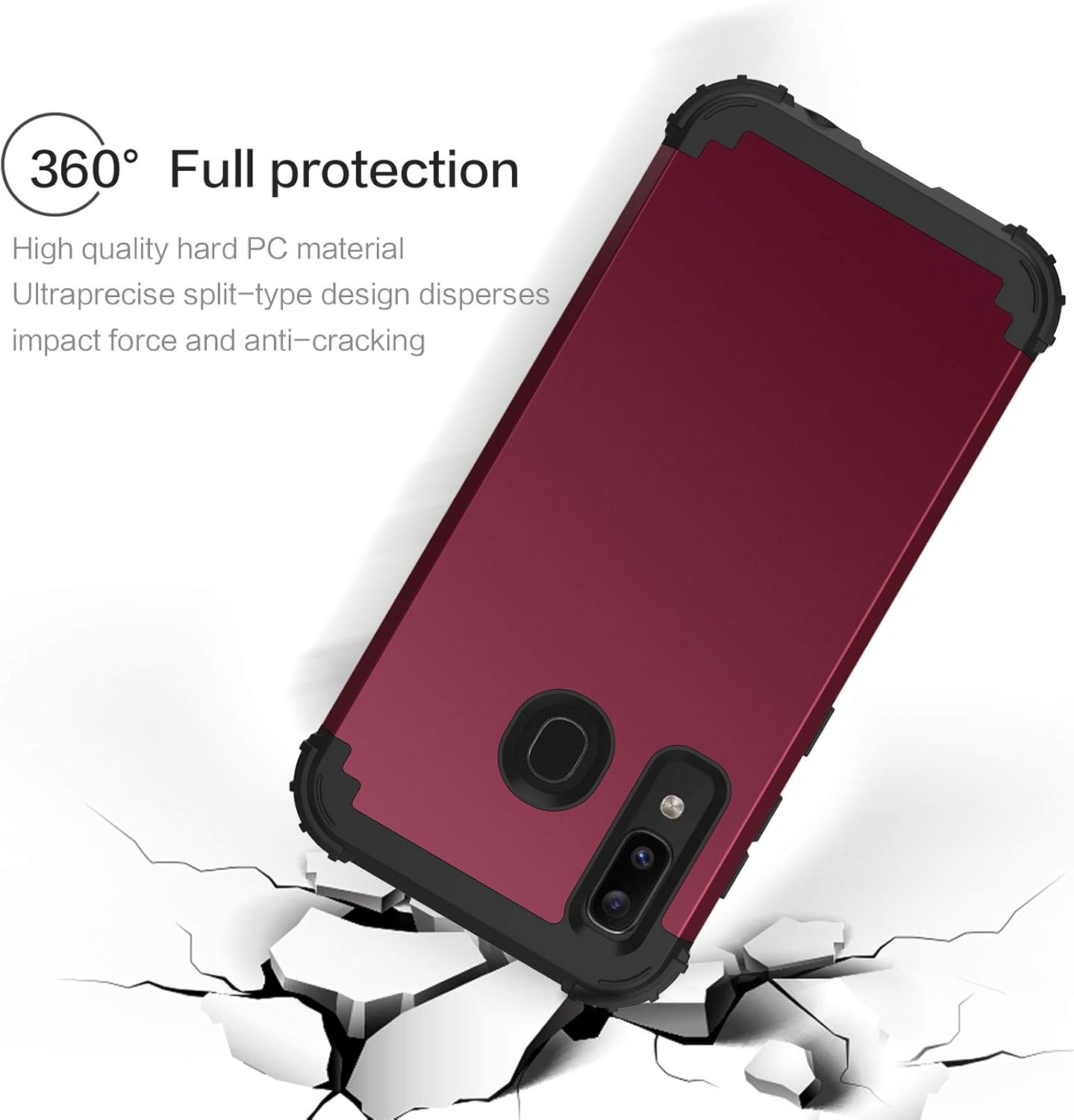 BENTOBEN Samsung Galaxy A50/A30/A20 Case, 3 Layer Hybrid Hard PC Soft Rubber Heavy Duty Rugged Bumper Shockproof Anti Slip Full-Body Protective Phone Cover for Samsung Galaxy A50/A30/A20, Wine Red