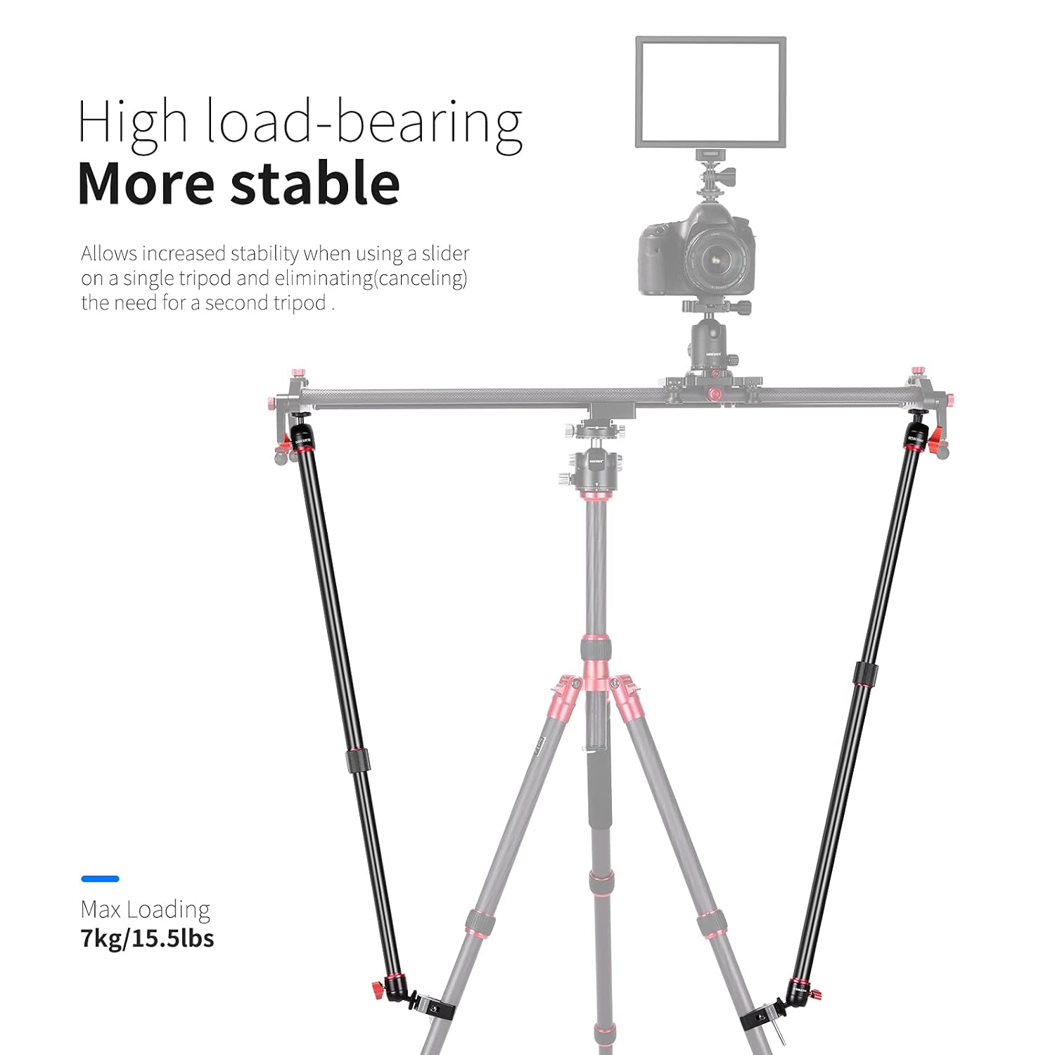 Neewer Camera Slider Support Arm Stabilizer, 2-Pack Adjustable Tripod Stability Arm for Increasing Stability in Aluminum Alloy, Extendable Poles for Camera Video Slider RailÃ‚ with C Clamps and BallHead