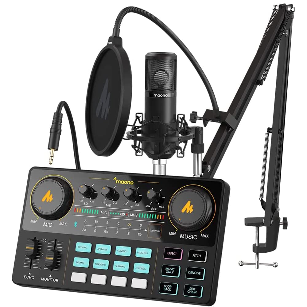 Audio Interface with DJ Mixer and Sound Card, Maonocaster Lite Portable ALL-IN-ONE Podcast Production Studio withMicrophone for Guitar, Live Streaming, PC, Recording and Gaming (AU-AM200-S6)