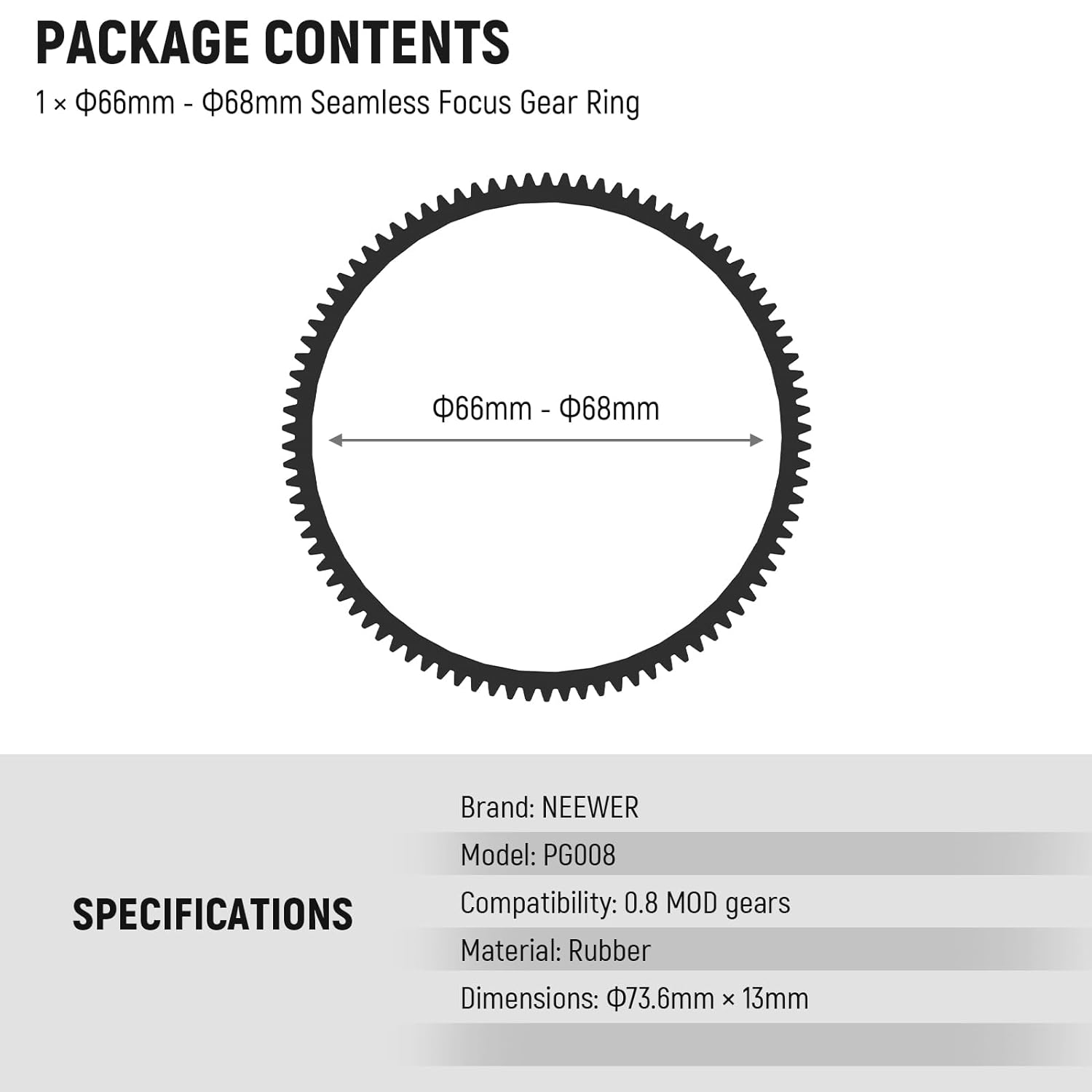 NEEWER PG008 Seamless Follow Focus Gear Ring 0.8 MOD for Ãƒ¸66-68mm Lens, Compatible with SmallRig Compatible with Tilta NEEWER Follow Focus for Canon Sony Nikon Fujifilm Panasonic Sigma Lens