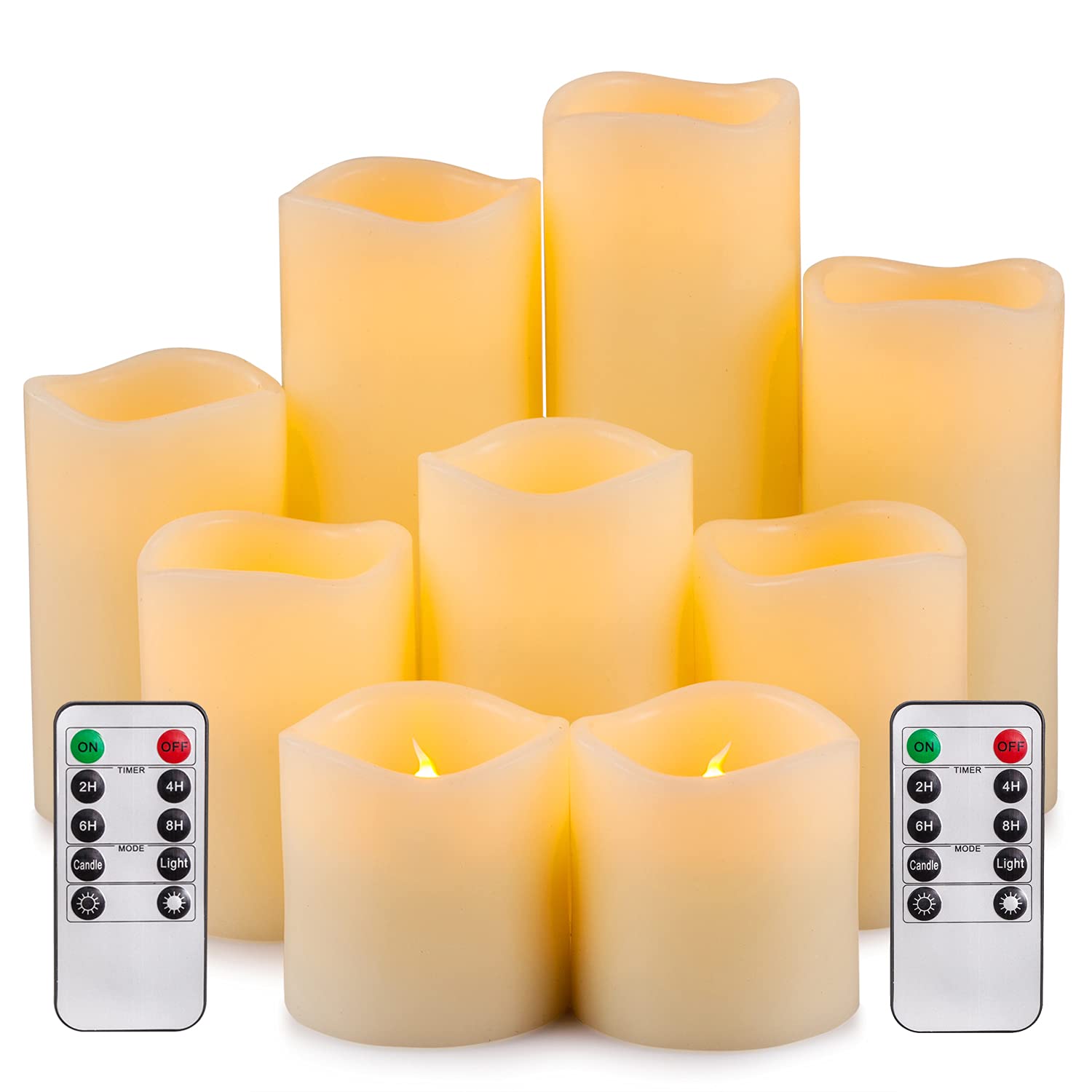 Ry-king 4 5 6 7 8 9 Pillar Flickering Flameless LED Candles with 10-key Remote Timer, Set of 9 by RY