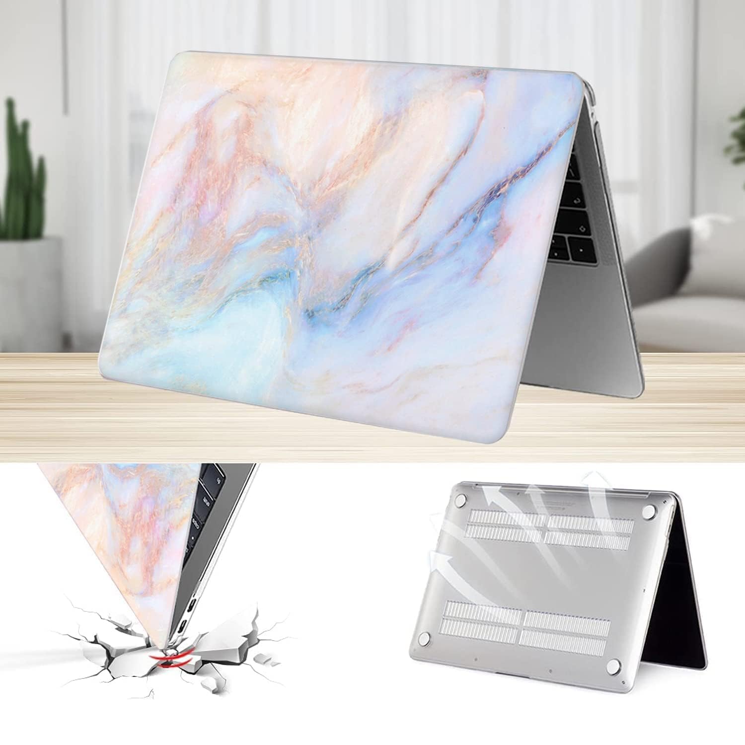 SaharaCase - Apple MacBook Air 13" M1 Chip Laptops Hybrid-Flex Arts Case with Silicon KeyPad Cover - Sleek Hard Shell, Snap-On, Anti-Slip Grip (Blue Marble)