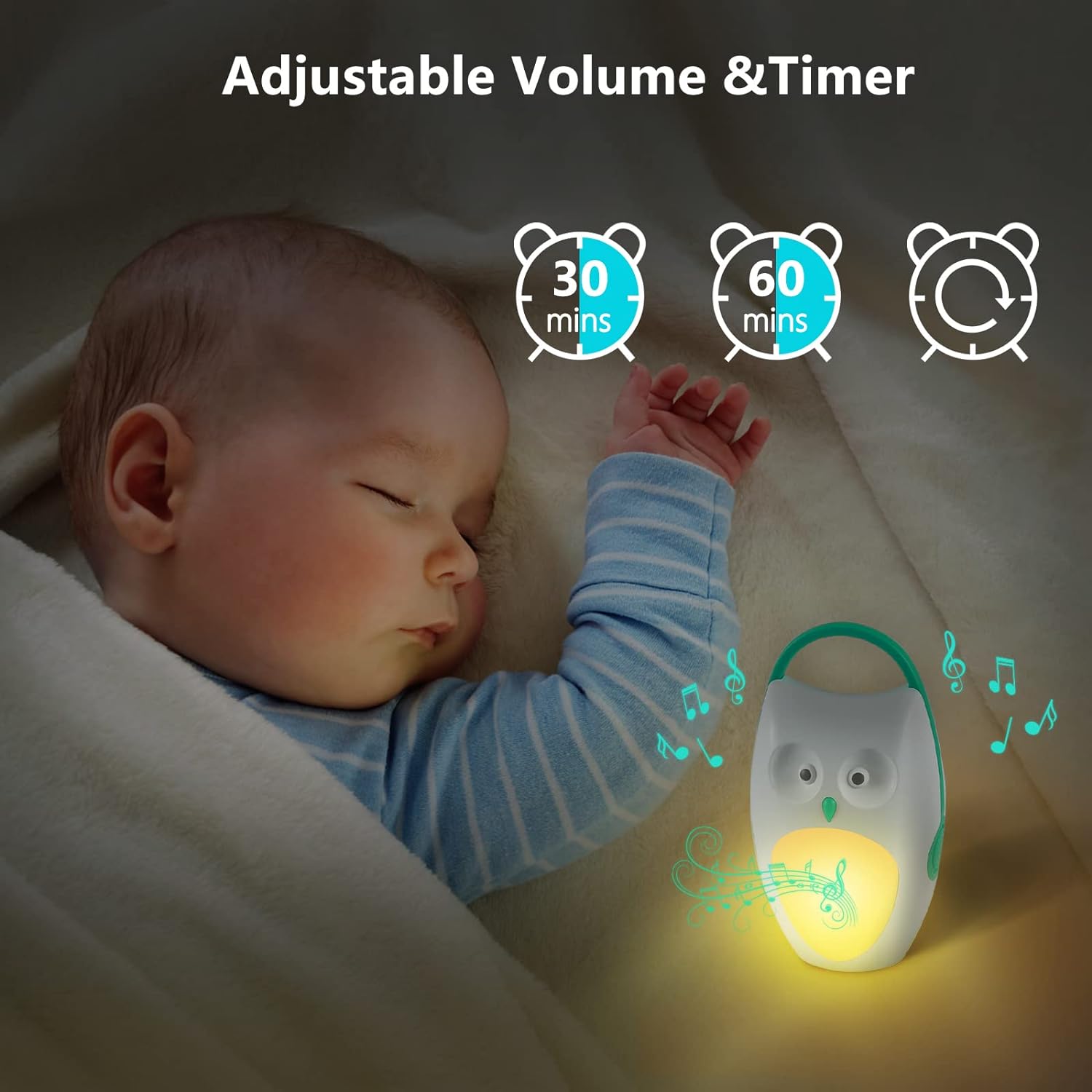 SOAIY Baby Sleep Soother Shusher Sound Machines, Baby Gift, Rechargeable Portable White Noise Machine with Night Light, 8 Soothing Sounds and 3 Timers for Traveling, Sleeping, Baby Carriage (owl)
