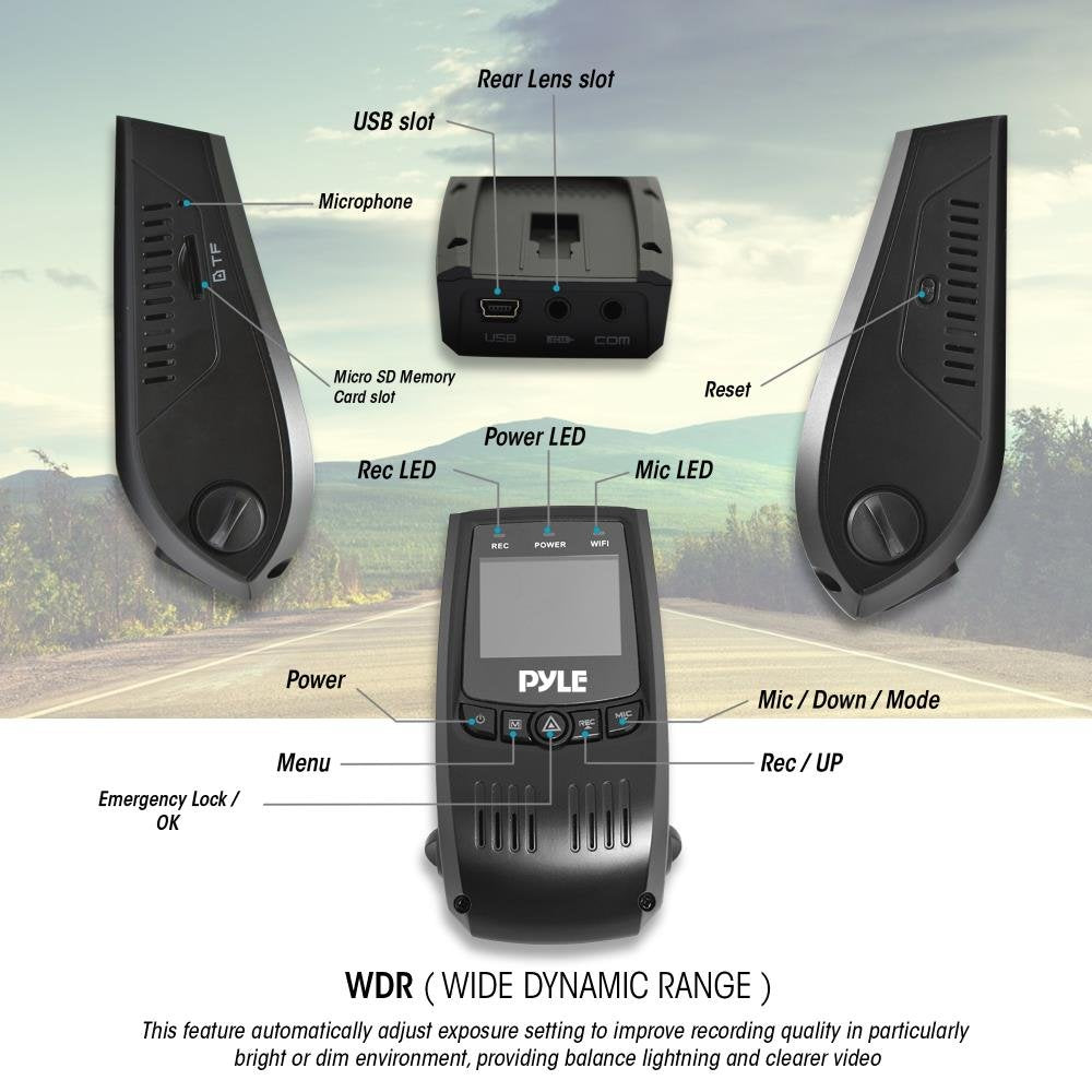 Pyle Dual Dvr Dash Cam System - Full Hd 1080P Vehicle Camera Video Recording with Waterproof Backup