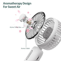 Faminnova Portable Fan - Neck Fan & Desk Fan & Hand Fan 3-in-1, 2000mAh Rechargeable Battery Operated Fan with Aromatherapy Tablet, Rotating Personal Fan with 3 Speeds for Outdoors and Indoors - White