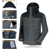 CAMELSPORTS Men's Mountain Ski Jacket 3 in 1 Waterproof Winter Jacket Warm Snow Jacket Hooded Rain Coat Windproof Winter Coat Dark Gray