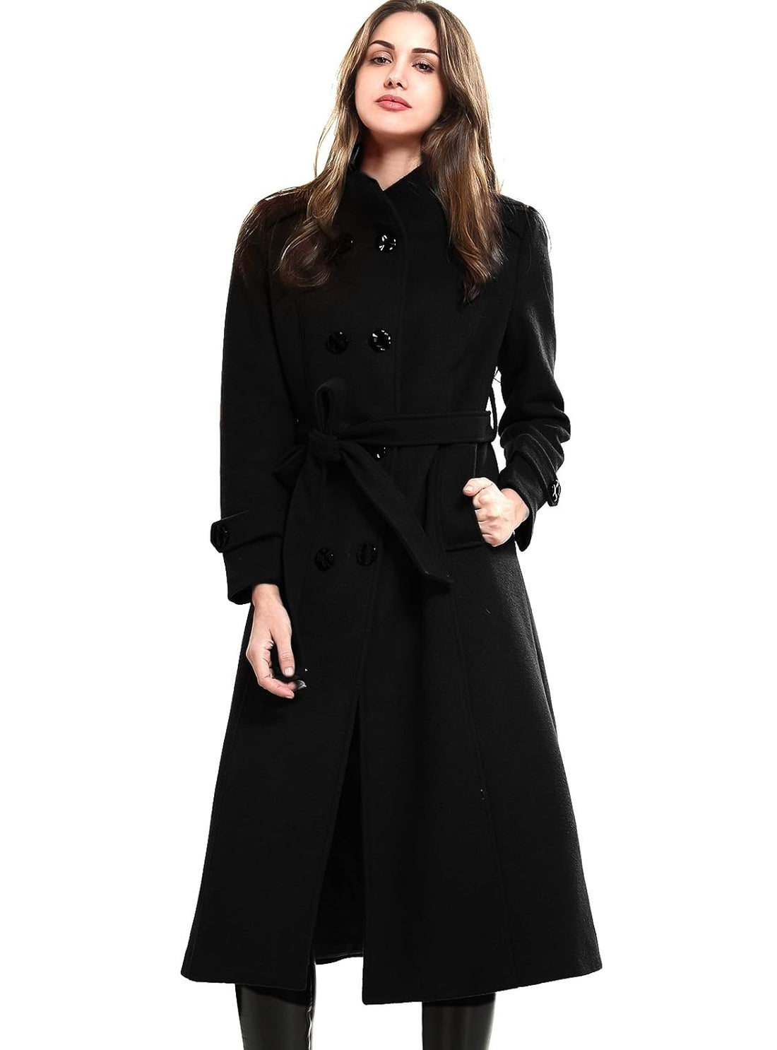 Escalier Women's Wool Trench Coat Winter Double-Breasted Jacket with Belts