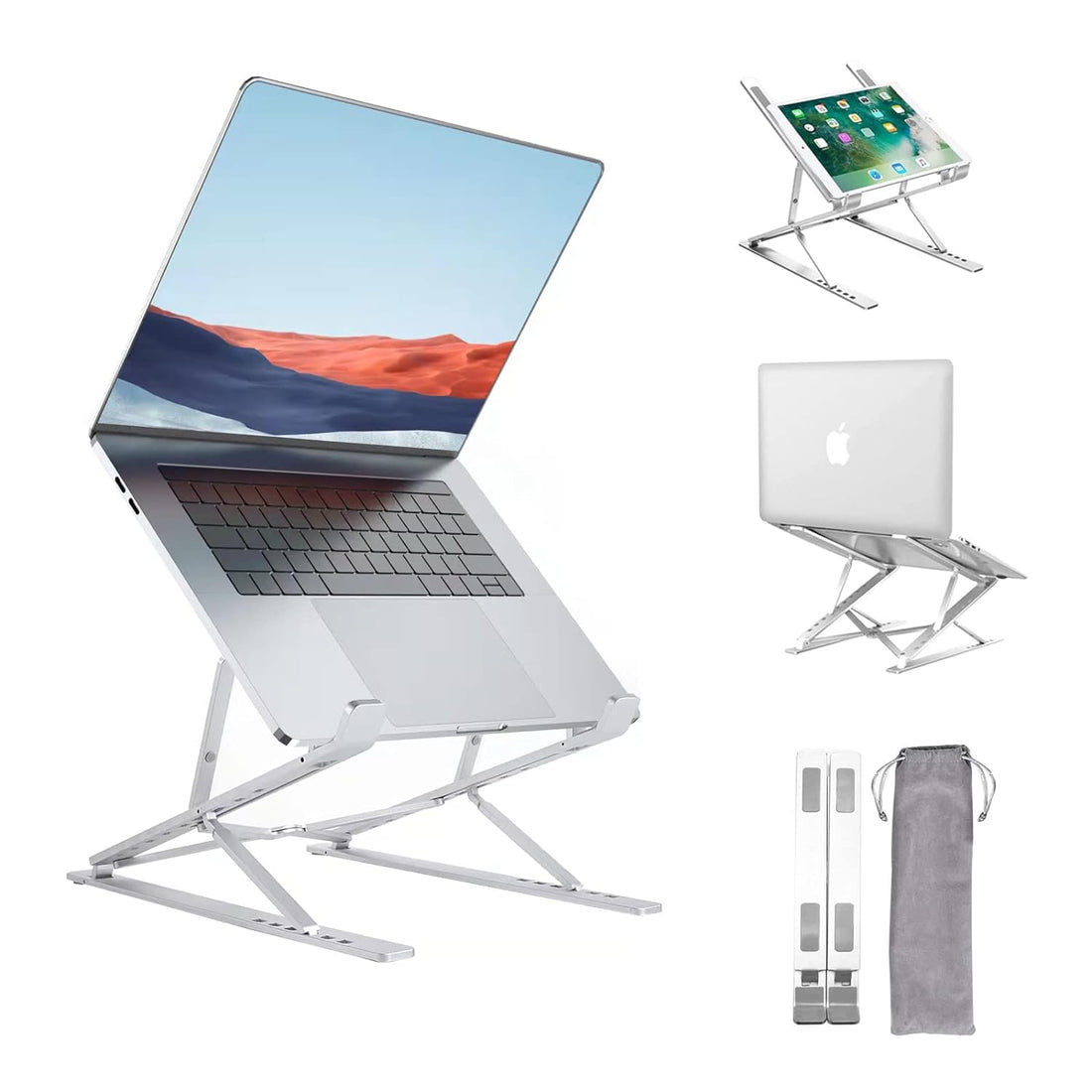 Laptop Stand for Desk，Stable MacBook Pro Stand，Ergonomic Aluminum Computer Riser for 12 13 15 16 17 inch ，Computer Cooling Stand for Mac MacBook Pro Air,HP, Dell, More PC Notebook (Light Silver)