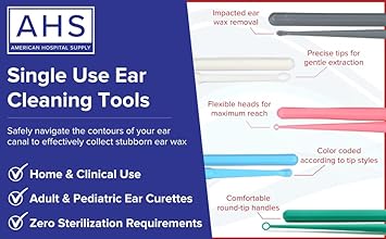 AHS American Hospital Supply Ear Curettes | Ear Wax Removal Tool (Green - Adult 4 MM - Round Tip)