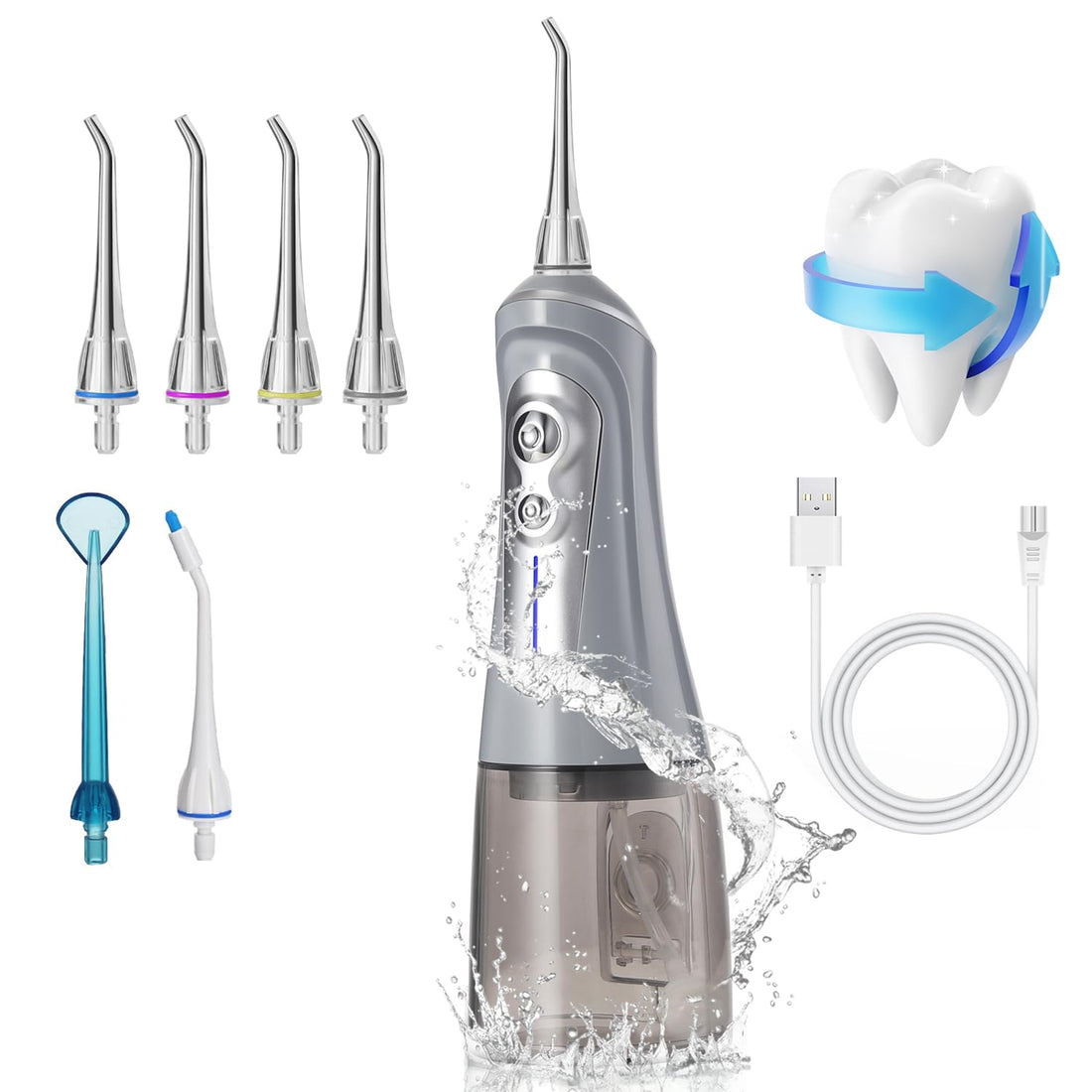 Warer Flosr for Teeth Cleaning Cordless, Portable Oral Irrigator Power Water Pick with 6 Pressure Mode 320ML USB Rechargeable for Oral Heath