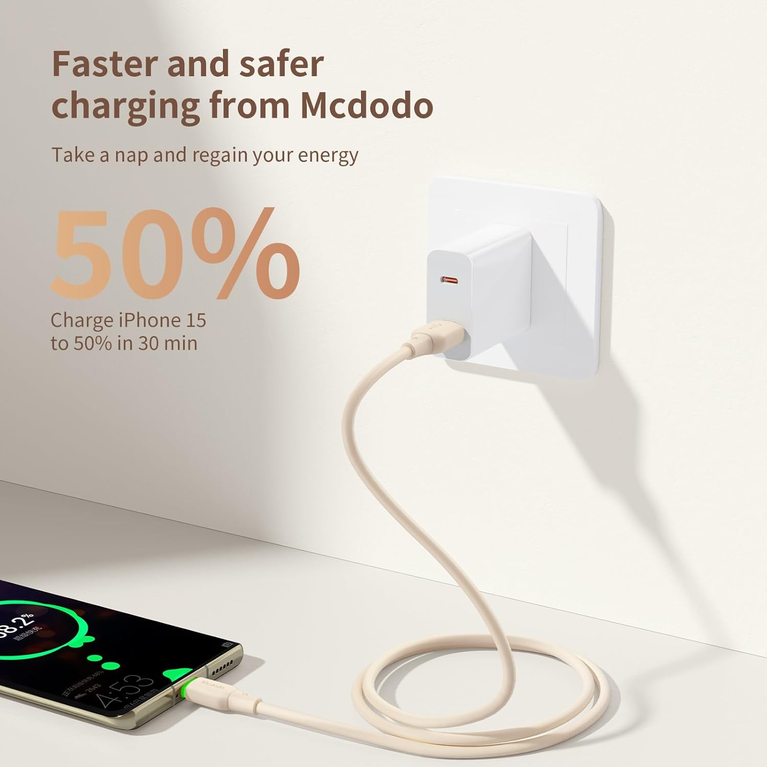 mcdodo USB A to USB C Charger Cable 4ft Type C Fast Charging Cord Soft Flow Material USBC Charger for iPhone 15 Pro Max Plus Samsung S23 Note 20 iPad Pro Air Mini MacBook Air(Off-White)