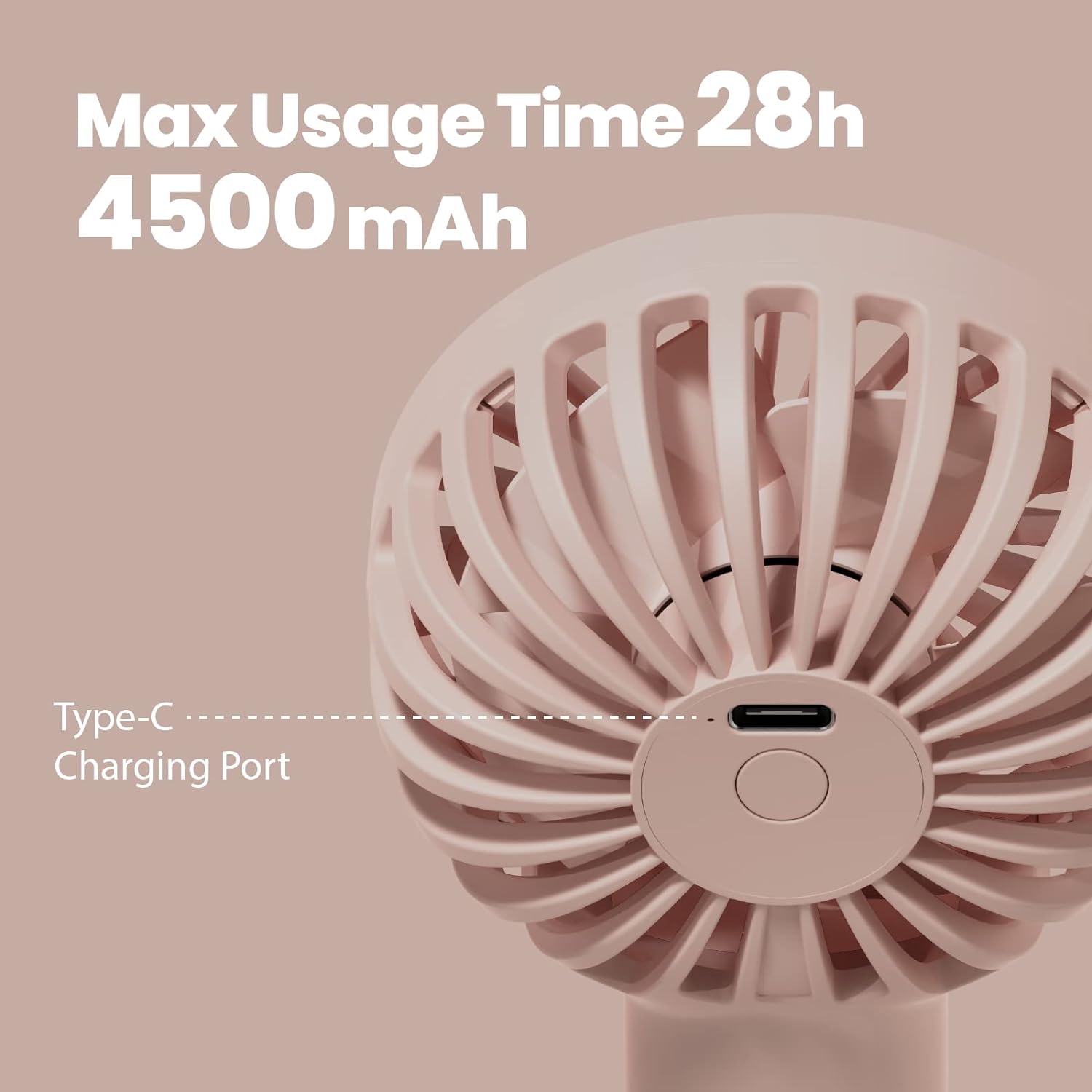 AISOLOVE Portable Fan, Mini Handheld Fan with 3 Speeds, 4500mAh USB Rechargeable Personal Fan with Fan Stand, for Travel, Outdoor, Office-Pink
